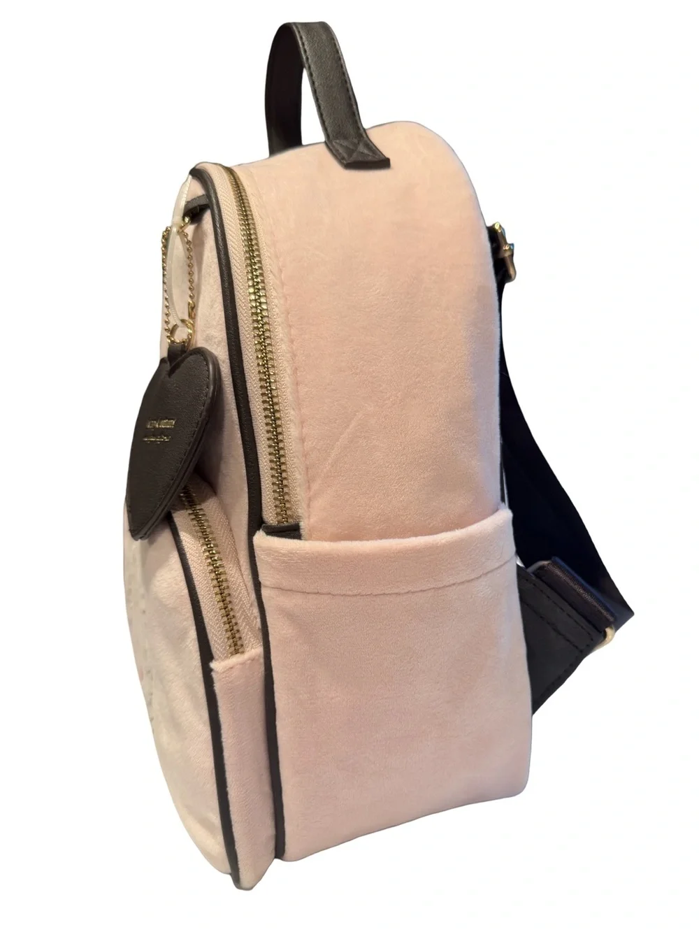Juicy Couture Light Blush Pink Embroidered Heart Logo Velour Backpack. (P236) - Picture 3 of 12